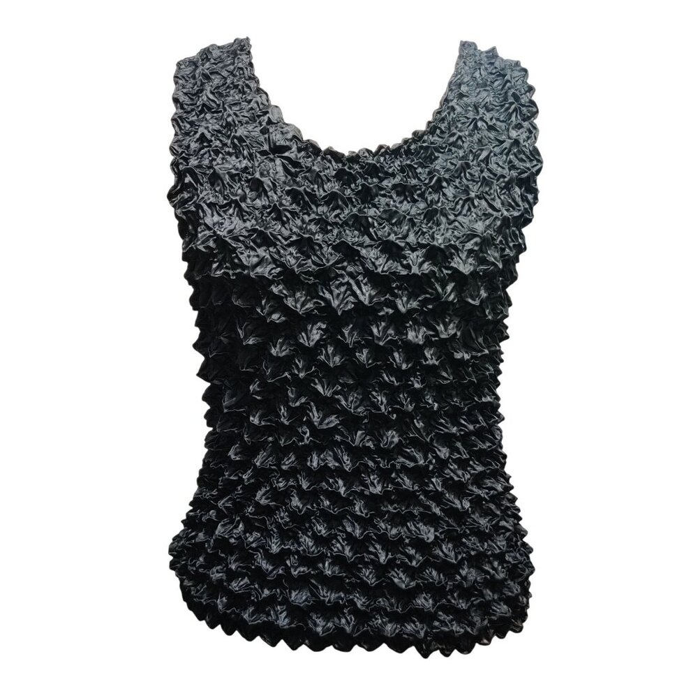 Womens One Size Black Tank Top Vintage Y2K Black Popcorn Bubble Stretch Textured